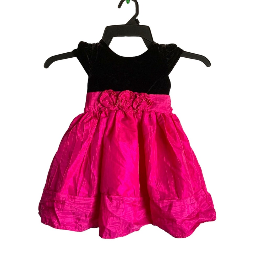 Sweet Heart Rose Store Baby Girls' Creased Taffeta Dress Size 2T Blk/Pnk